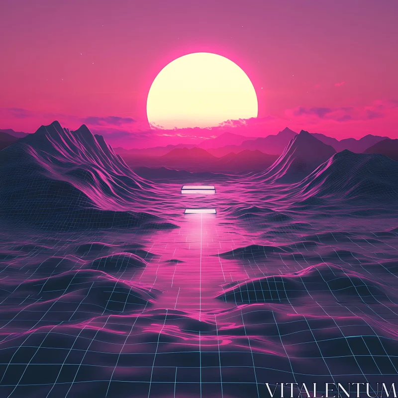 AI ART Synthwave Pink and Purple Mountains