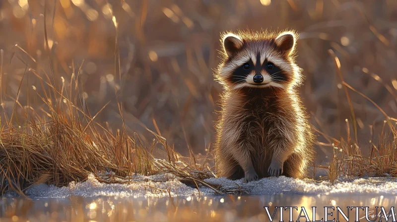 Young Raccoon in Sunset Glow AI Image