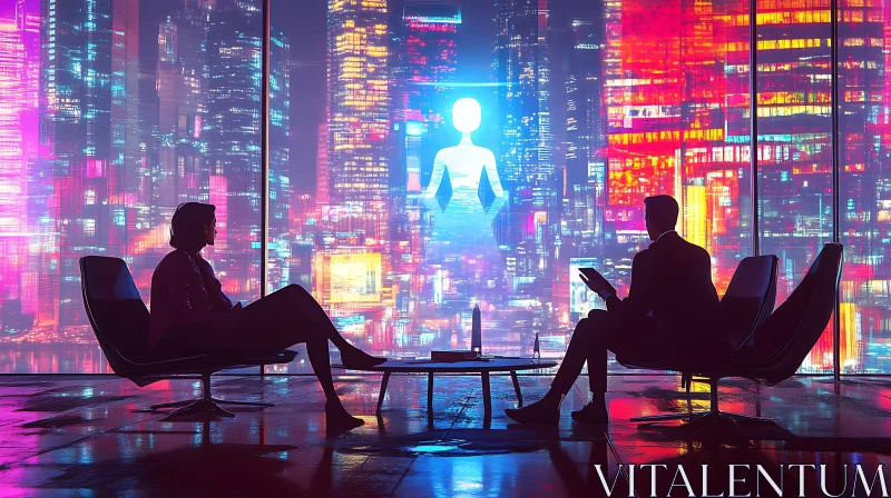 AI ART Cyberpunk City Holographic Meeting