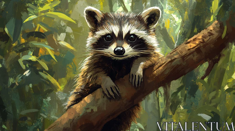 Raccoon Illustration in Natural Habitat AI Image