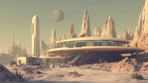 Modern Architectural Structures in Sci-Fi Desert Setting