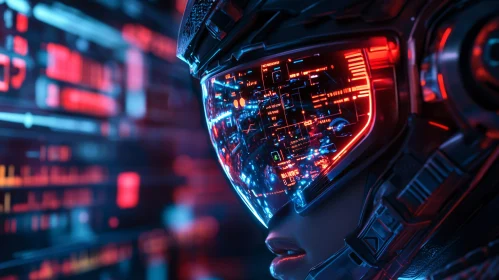 Cyber Technology Helmet with Neon Holographs