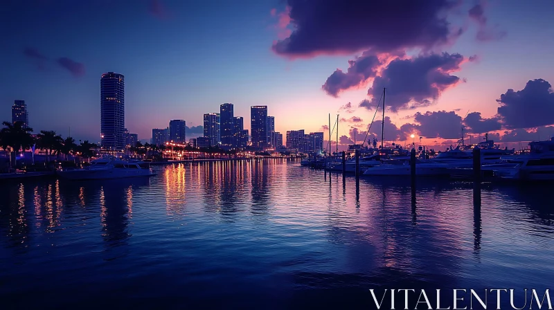 Urban Sunset Harbor with Vibrant Reflections AI Image