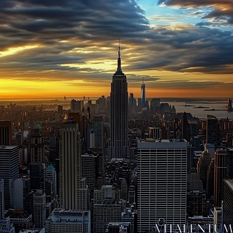 Urban Sunset Over New York City Skyline