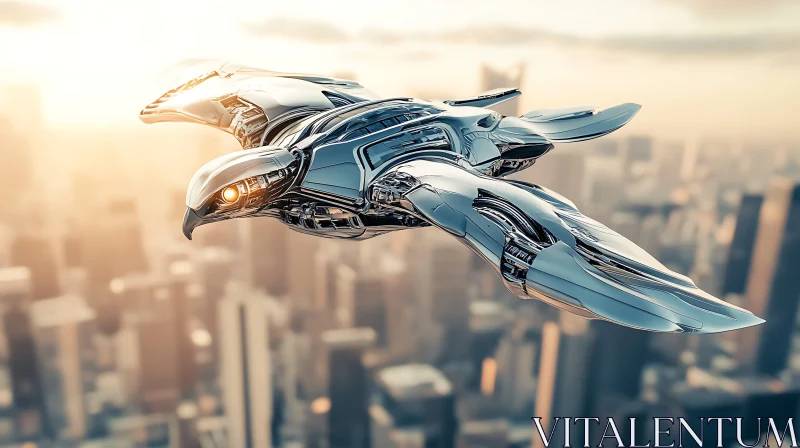 Advanced Technological Avian Over Urban Landscape