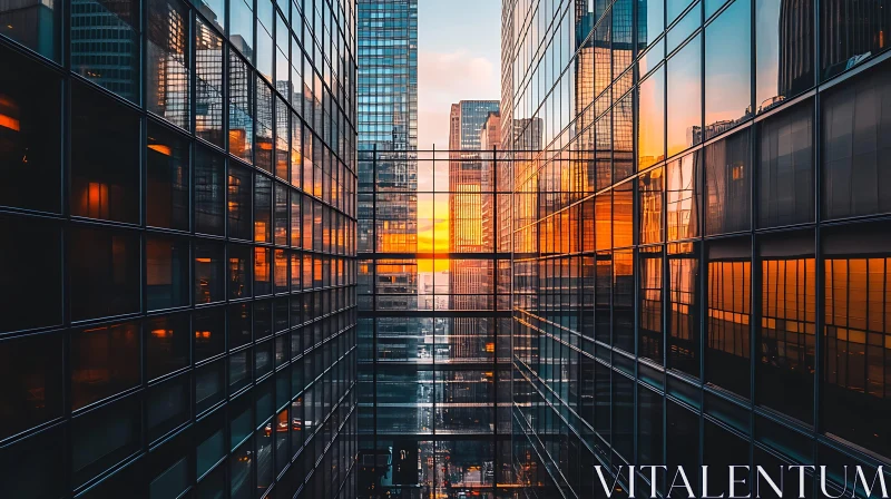 Urban Sunset Reflections on Skyscrapers