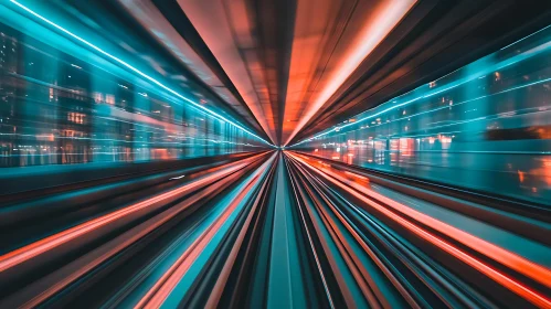 Speeding Train with Vibrant Lights
