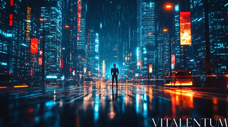 Neon-Lit Cyberpunk City in the Rain
