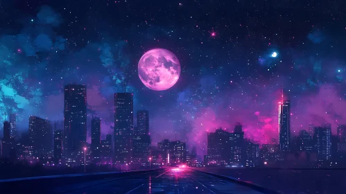 Dreamlike Skyline Under a Starry Night
