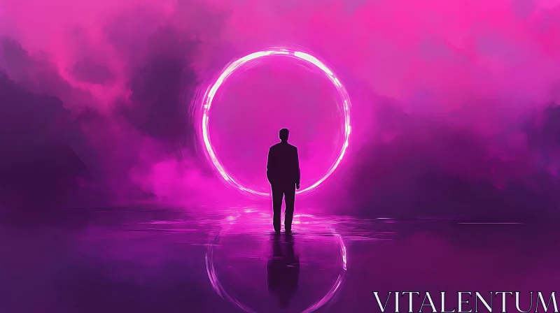 Mystical Figure and Luminescent Pink Circle