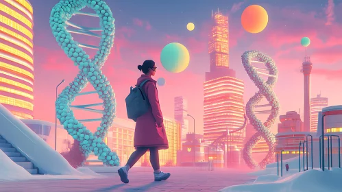 Surreal Futuristic City with DNA