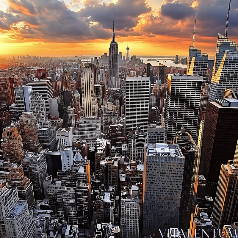 Urban Sunset Skyline with Iconic Landmarks
