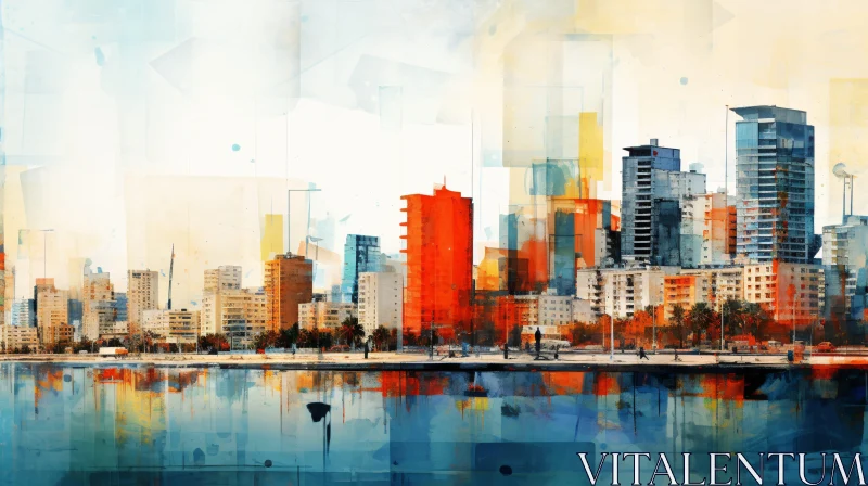 Vivid Urban Skyline with Water Reflection