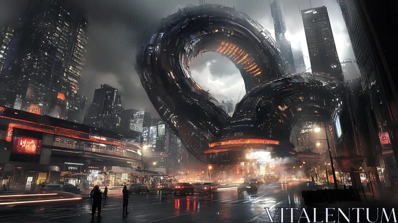 Cyberpunk Ring Structures in Futuristic City