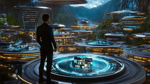 High-Tech City in a Mountainous Landscape