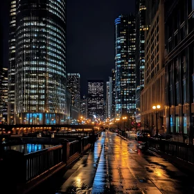 Urban Night Scene with Skyscrapers and Lights