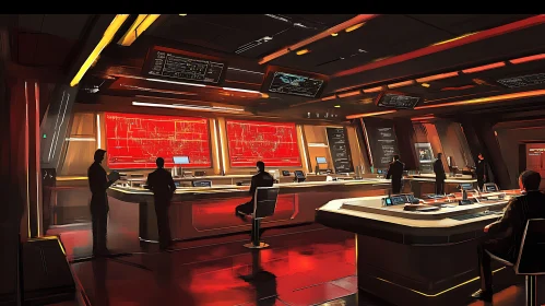 High-Tech Command Center with Red Screens