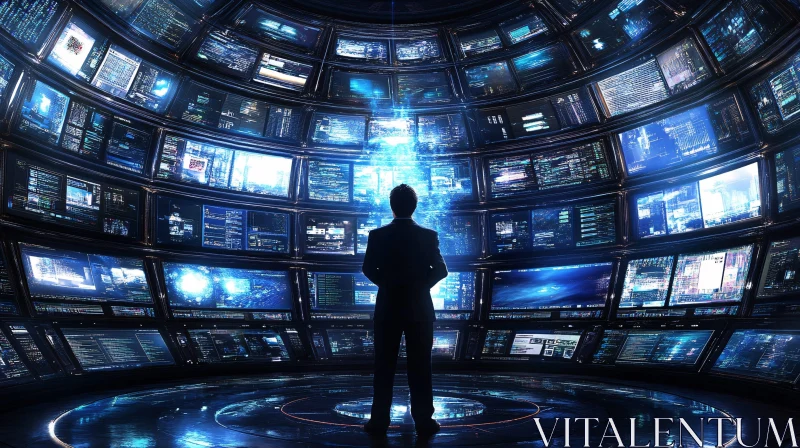 Futuristic Control Room with Multiple Monitors