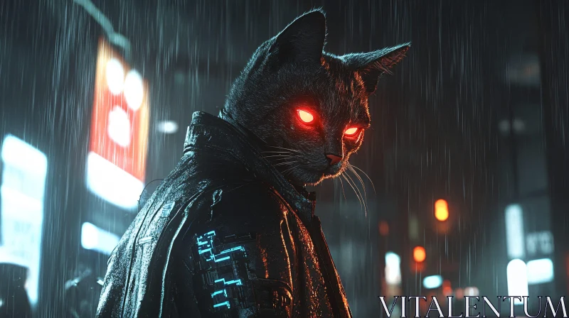 Neon Eyes of a Cyber Cat