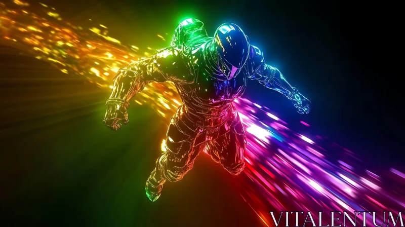 Neon-Lit Cyborg in Motion