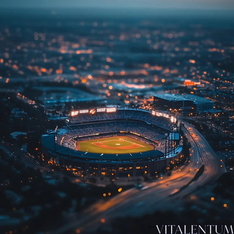 Illuminated Baseball Stadium at Night AI Image