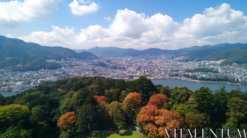 Urban Landscape with Autumnal Forest and River AI Image