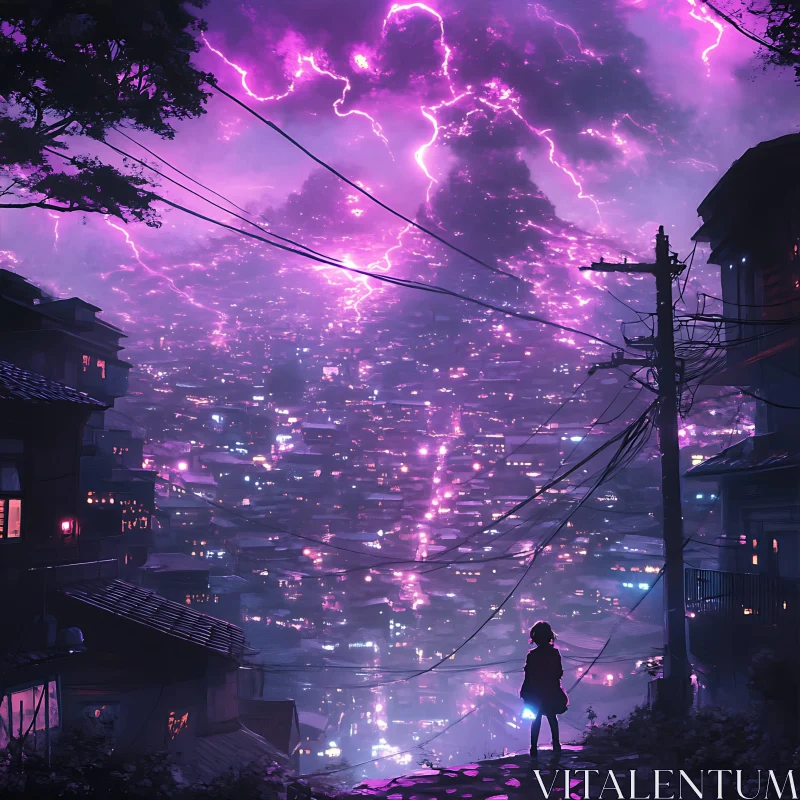 Surreal Purple Sky Over a City AI Image