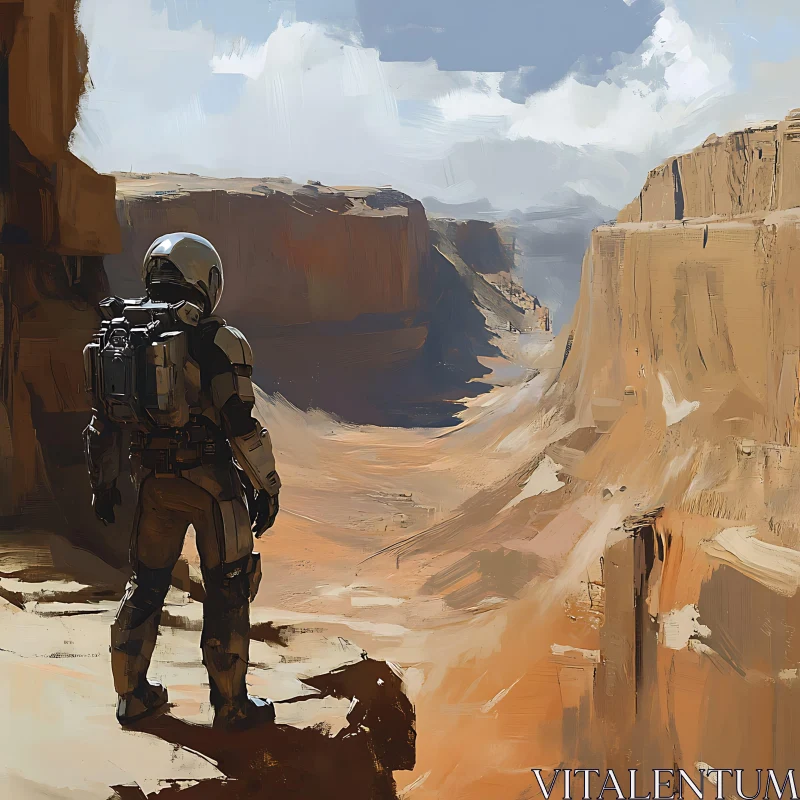 Futuristic Astronaut in Desolate Canyon AI Image