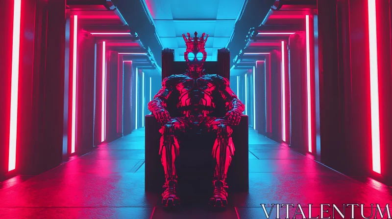 Cyborg Monarch in Neon Passage AI Image