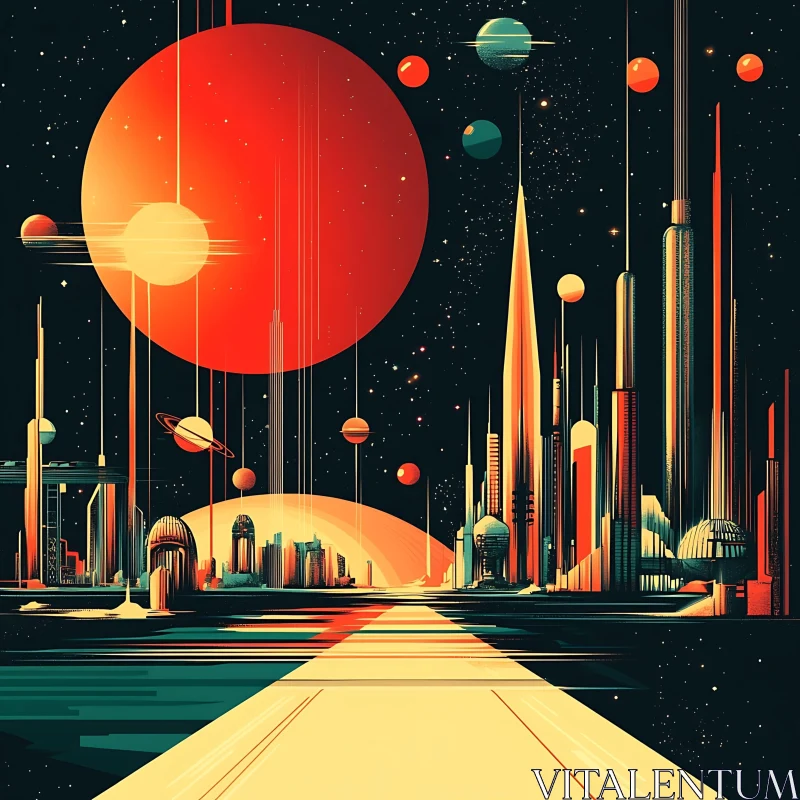 Sci-Fi Metropolis with Subtle Geometric Design AI Image