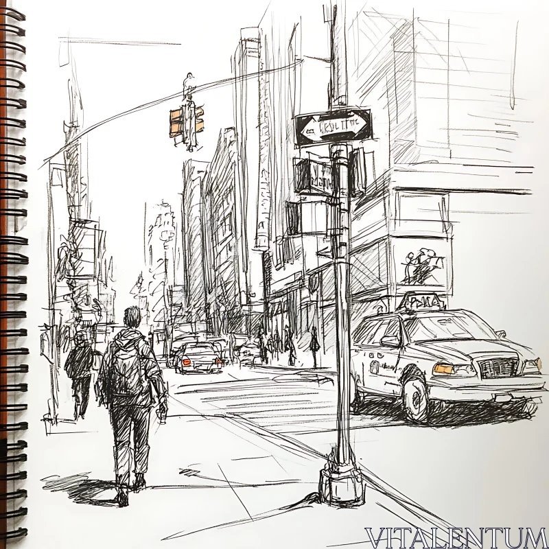 AI ART Detailed Urban Street Scene Drawing