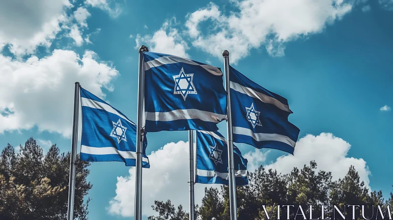 Flags with Star of David in Natural Setting AI Image