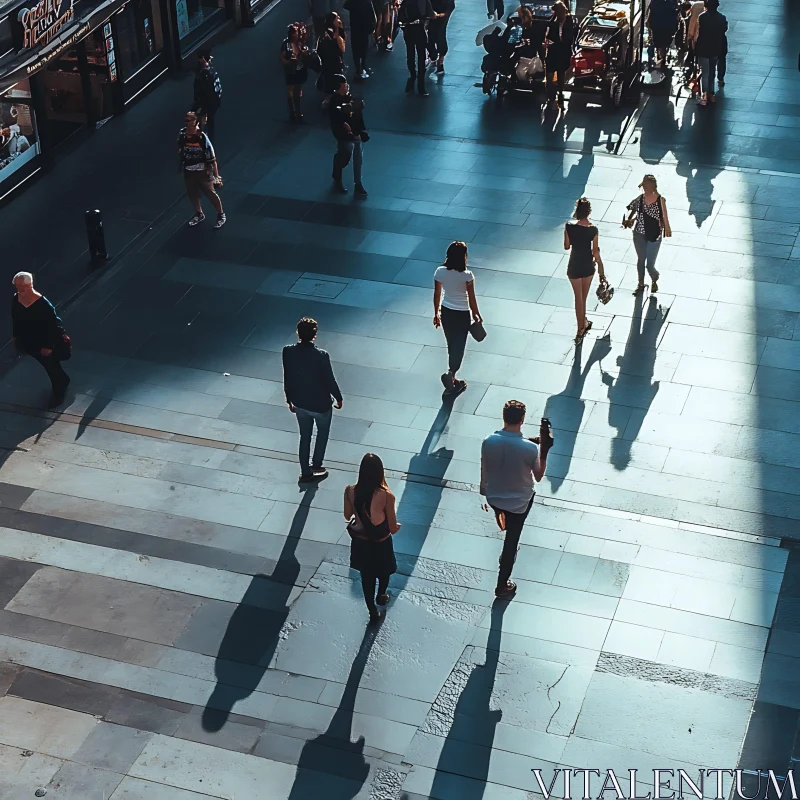 City Walk: People and Shadows on Pavement AI Image