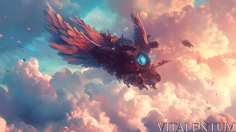 Mechanized Winged Airship in a Dreamy Sky AI Image