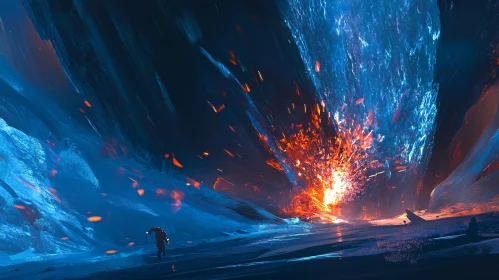 Awe-Inspiring Scene of Frozen and Fiery Natural Elements