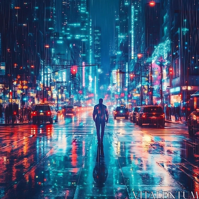 AI ART Urban Solitude in Neon Night