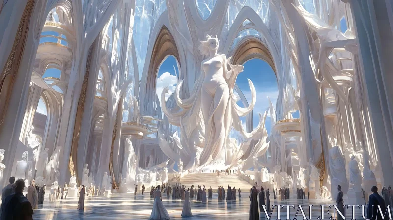 Gigantic Hall with Artistic Sculptures AI Image