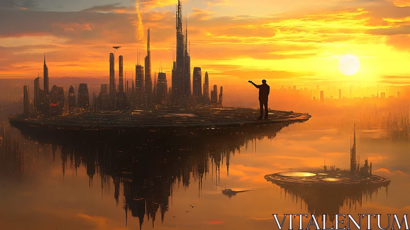 AI ART Sunset Over a Floating Futuristic Metropolis