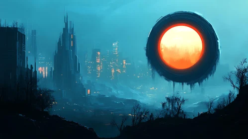 Sci-Fi Twilight City with Radiant Circle