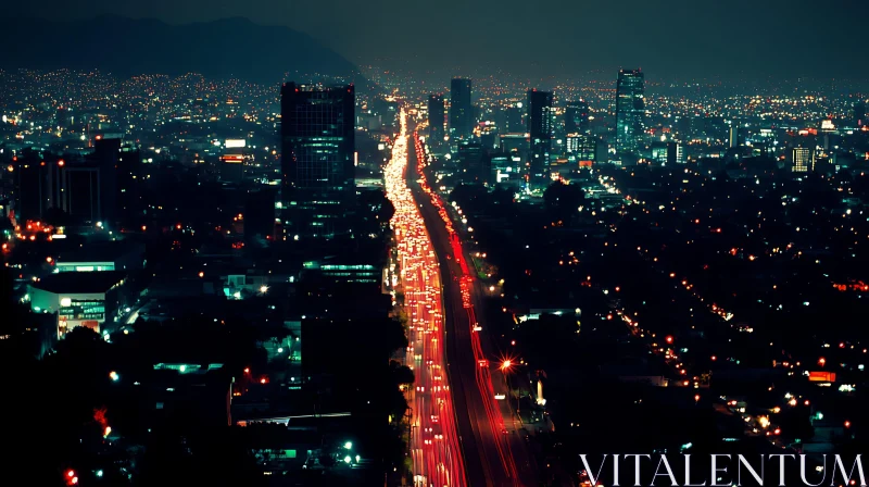 Urban Nightview with Lights and Highway Traffic AI Image