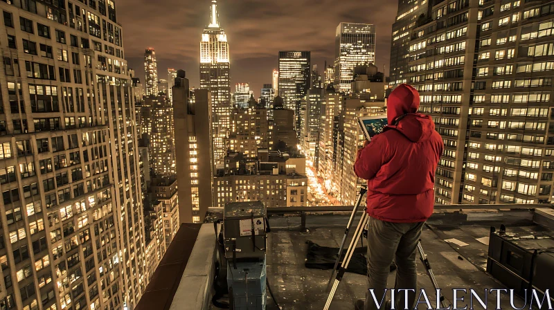 Urban Rooftop Photography at Night AI Image