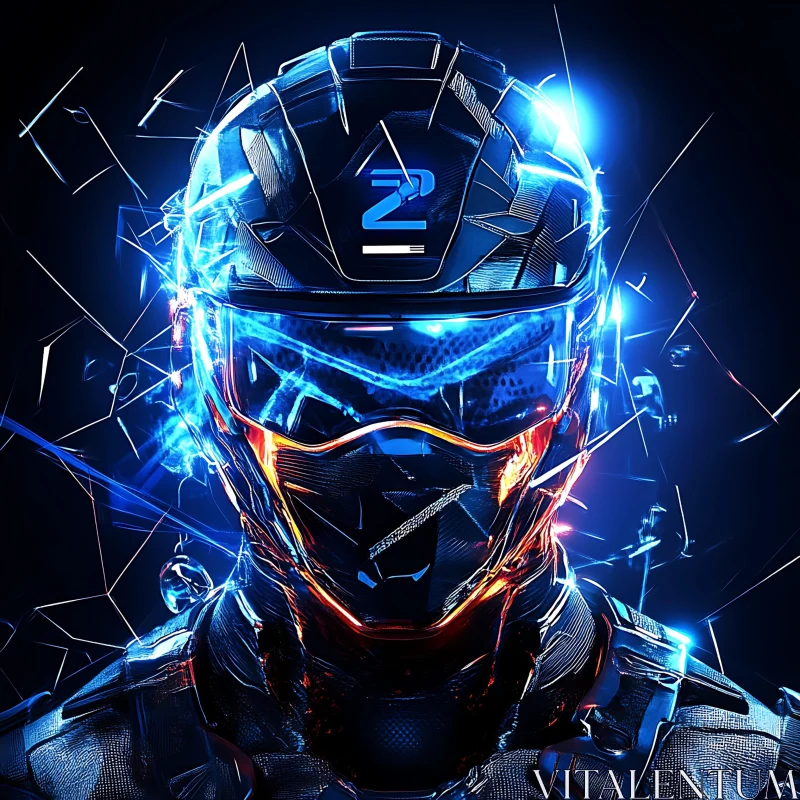 Glowing Cyborg Headgear in Sci-Fi Universe AI Image