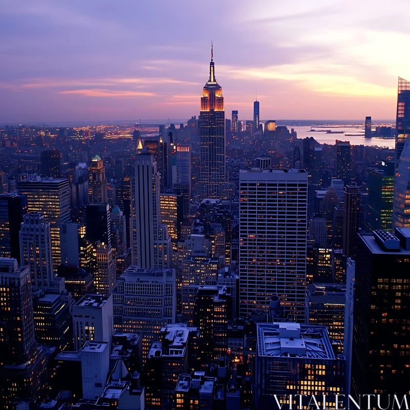 Sunset Over New York City Skyline AI Image