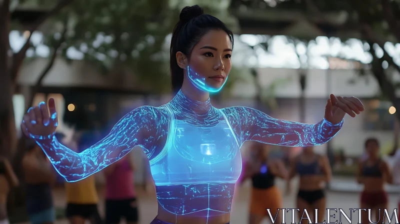 AI ART Woman in Illuminated Cyber Suit