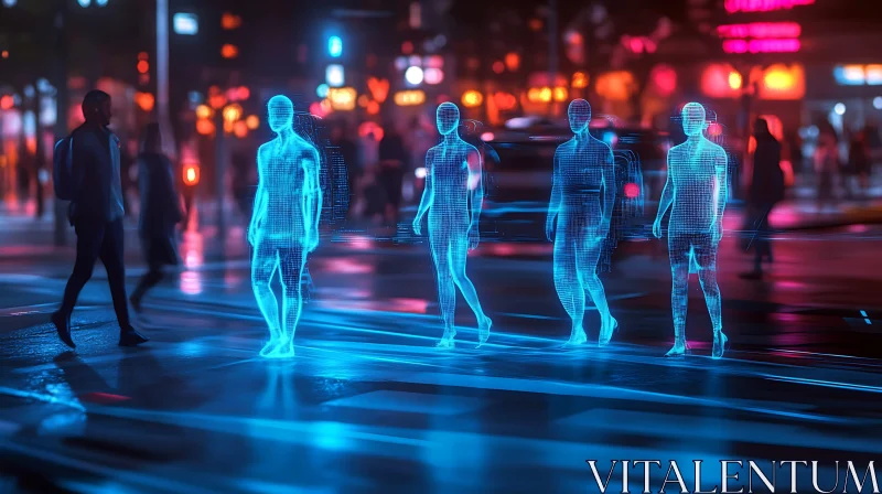 Virtual Reality in a Neon-Lit Urban Scene AI Image