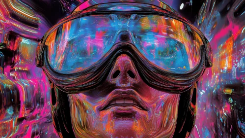 Futuristic VR Headset Portrait in Neon