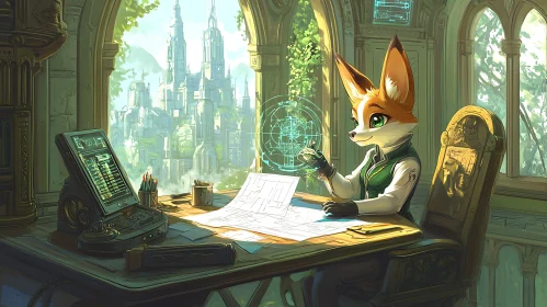 Architectural Fox in Futuristic Setting