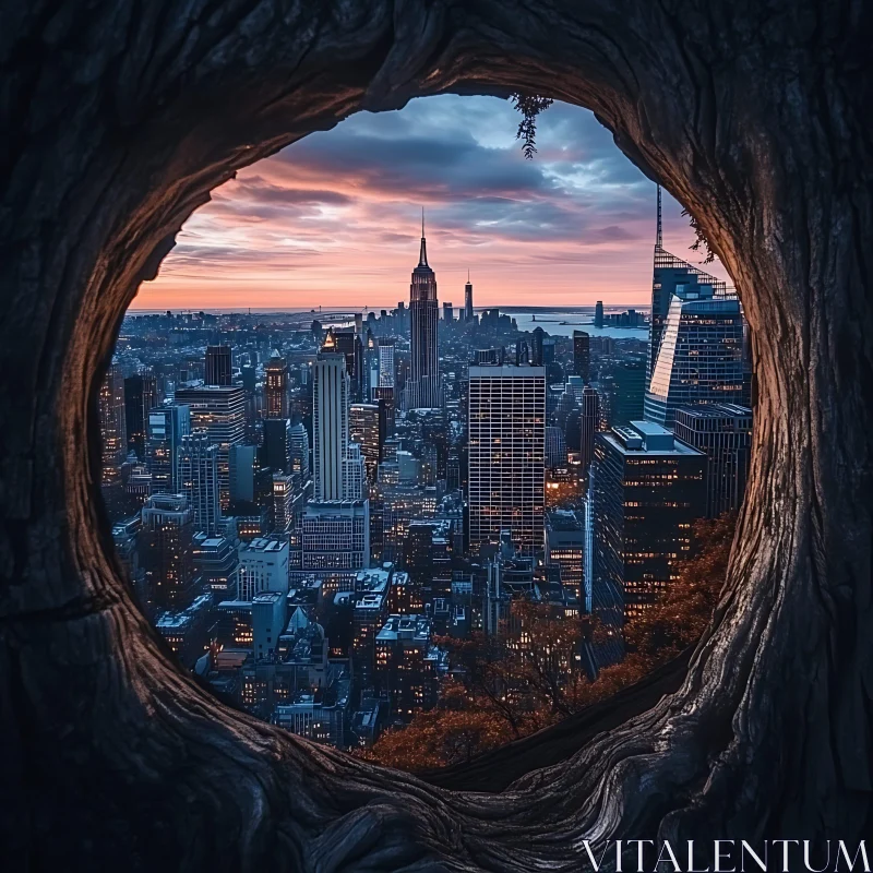 Urban Skyline Framed by Nature at Dusk AI Image