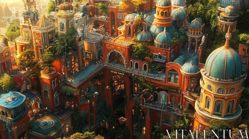 Sunlit Fantasy City With Ornate Architecture AI Image