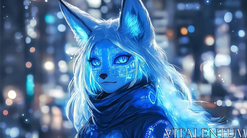 Digital Fox in Urban Night Scene AI Image